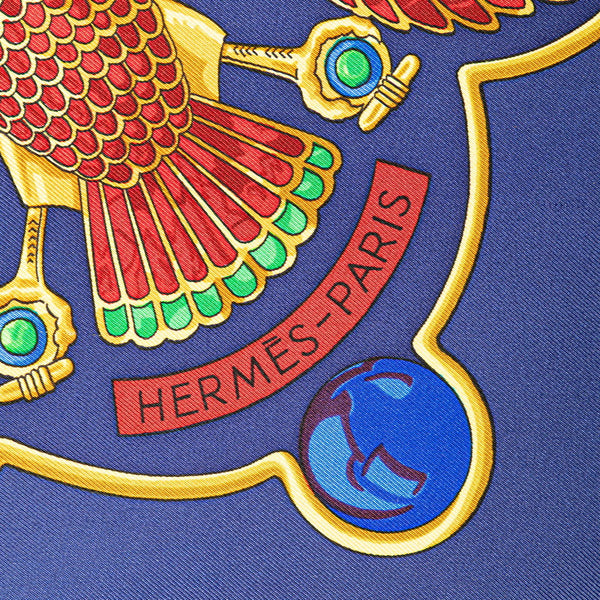 エルメス カレ90 Caty 古代エジプト スカラベ柄 スカーフ ブルー マルチカラー シルク レディース HERMES 【中古】