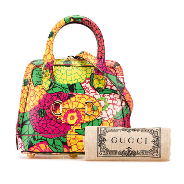 グッチ ホースビット1955 ケンスコット フラワープリント ハンドバッグ ショルダーバッグ 2WAY 640716 ピンク イエロー マルチカラー レザー レディース GUCCI 【中古】