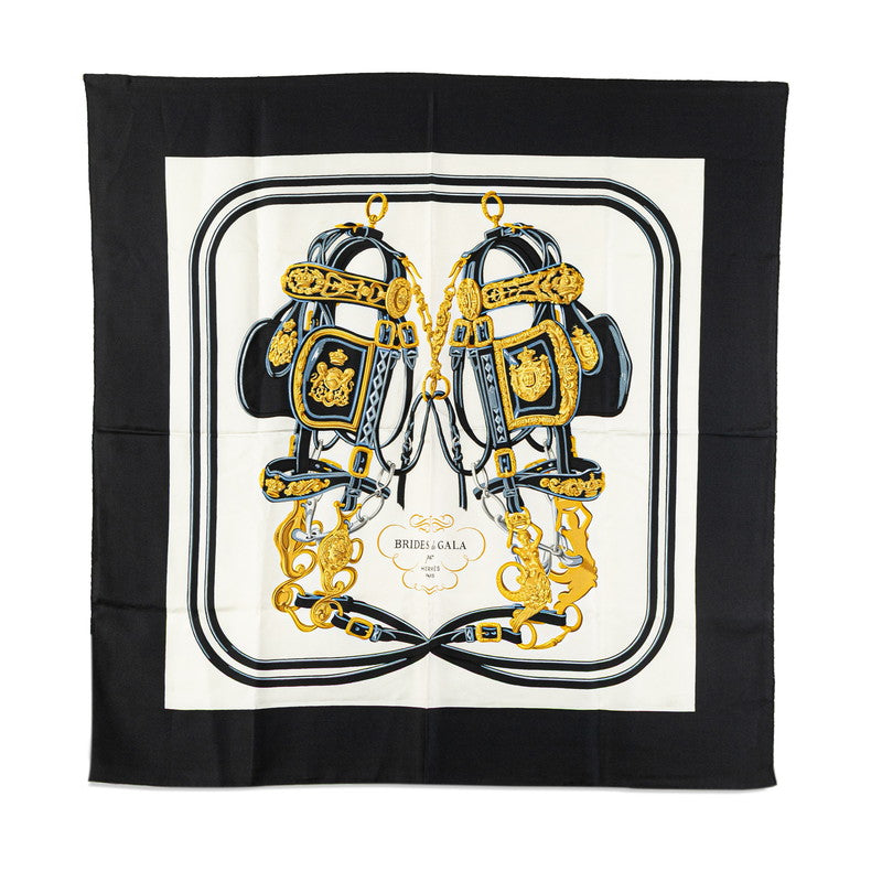 エルメス カレ90 ブリッド ド ガラ Brides de Gala スカーフ ブラック オフホワイト マルチカラー シルク レディース HERMES 【中古】