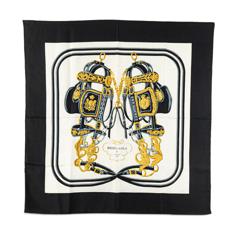 エルメス カレ90 ブリッド ド ガラ Brides de Gala スカーフ ブラック オフホワイト マルチカラー シルク レディース HERMES 【中古】