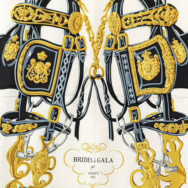 エルメス カレ90 ブリッド ド ガラ Brides de Gala スカーフ ブラック オフホワイト マルチカラー シルク レディース HERMES 【中古】