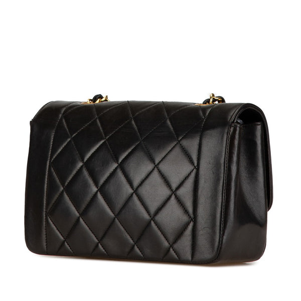 シャネル マトラッセ ダイアナ チェーン 斜め掛け ショルダーバッグ ブラック ゴールド ラムスキン レディース CHANEL 【中古】
