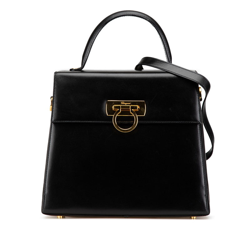 サルヴァトーレフェラガモ ガンチーニ ハンドバッグ ショルダーバッグ 2WAY ブラック レザー レディース Salvatore Ferragamo 【中古】