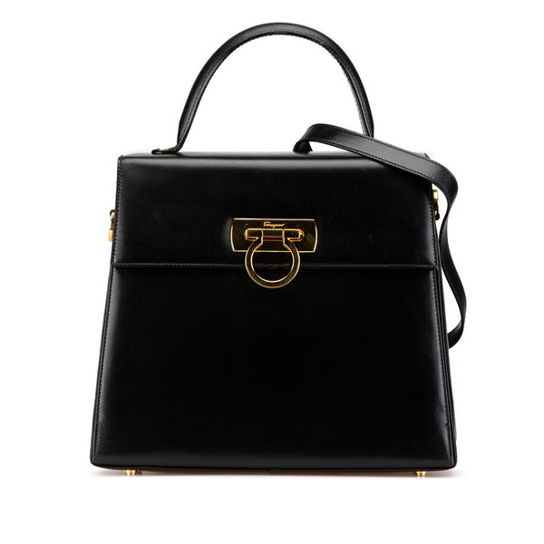 サルヴァトーレフェラガモ ガンチーニ ハンドバッグ ショルダーバッグ 2WAY ブラック レザー レディース Salvatore Ferragamo 【中古】