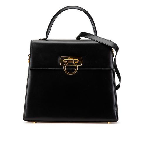 サルヴァトーレフェラガモ ガンチーニ ハンドバッグ ショルダーバッグ 2WAY ブラック レザー レディース Salvatore Ferragamo 【中古】