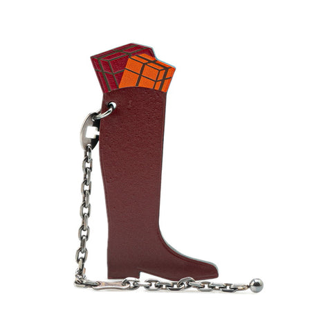 エルメス プレゼント ボックスブーツ チャーム キーホルダー ボルドー ワインレッド レザー レディース HERMES 【中古】