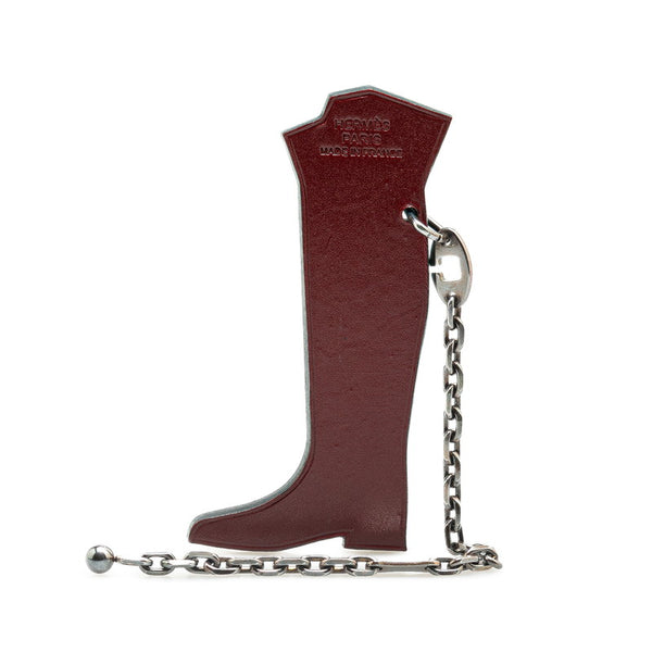 エルメス プレゼント ボックスブーツ チャーム キーホルダー ボルドー ワインレッド レザー レディース HERMES 【中古】