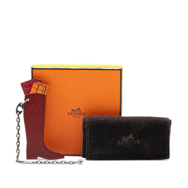エルメス プレゼント ボックスブーツ チャーム キーホルダー ボルドー ワインレッド レザー レディース HERMES 【中古】