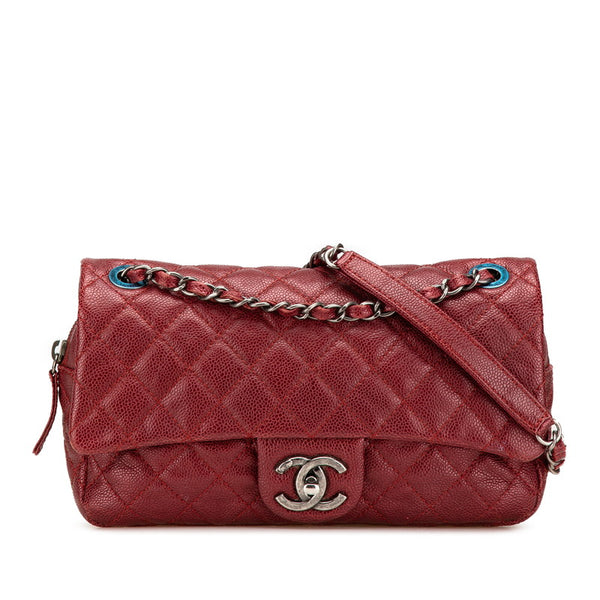 シャネル マトラッセ25 ココマーク チェーン ショルダーバッグ ワインレッド キャビアスキン レディース CHANEL 【中古】
