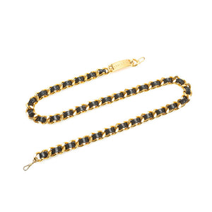 シャネル ロゴプレート チェーン ベルト ゴールド ブラック メッキ レザー レディース CHANEL 【中古】