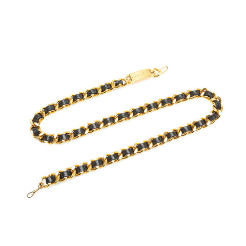 シャネル ロゴプレート チェーン ベルト ゴールド ブラック メッキ レザー レディース CHANEL 【中古】