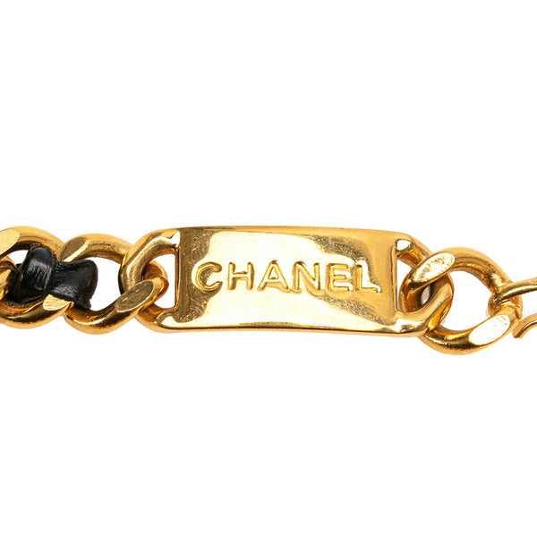シャネル ロゴプレート チェーン ベルト ゴールド ブラック メッキ レザー レディース CHANEL 【中古】