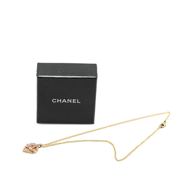 シャネル ヴィンテージ ココマーク ハート モチーフ ラインストーン ネックレス ゴールド ピンク メッキ レディース CHANEL 【中古】