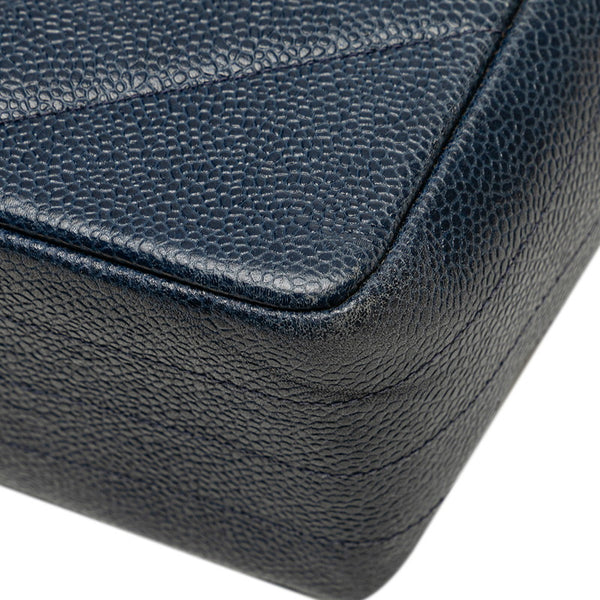 シャネル ココマーク バイアスステッチ チェーン ショルダーバッグ ネイビー ゴールド金具 キャビアスキン レディース CHANEL 【中古】