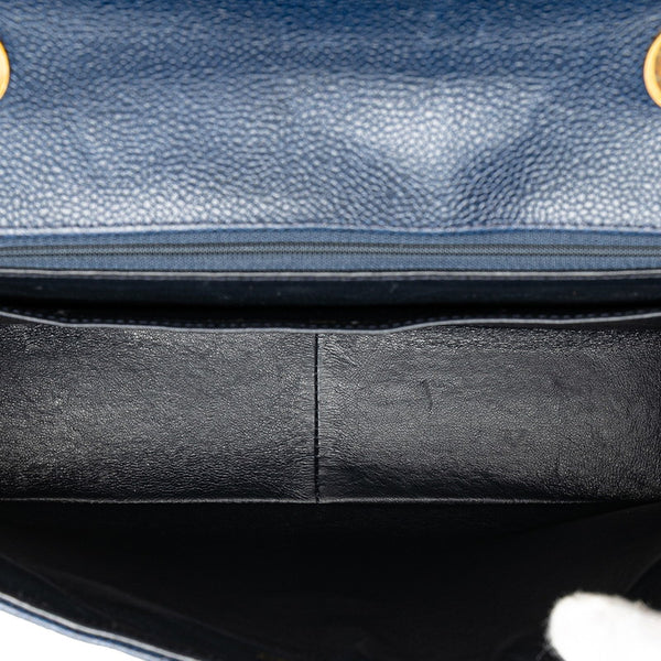 シャネル ココマーク バイアスステッチ チェーン ショルダーバッグ ネイビー ゴールド金具 キャビアスキン レディース CHANEL 【中古】