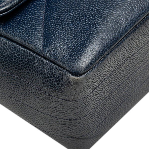 シャネル ココマーク バイアスステッチ チェーン ショルダーバッグ ネイビー ゴールド金具 キャビアスキン レディース CHANEL 【中古】