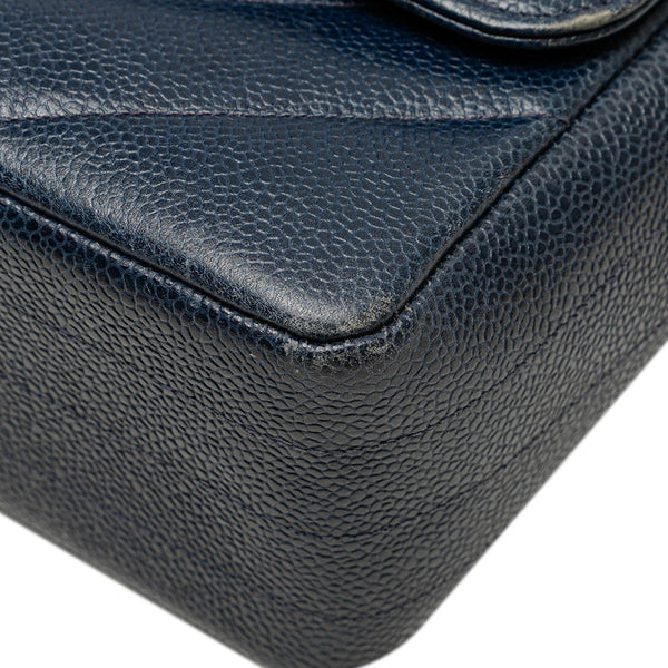 シャネル ココマーク バイアスステッチ チェーン ショルダーバッグ ネイビー ゴールド金具 キャビアスキン レディース CHANEL 【中古】