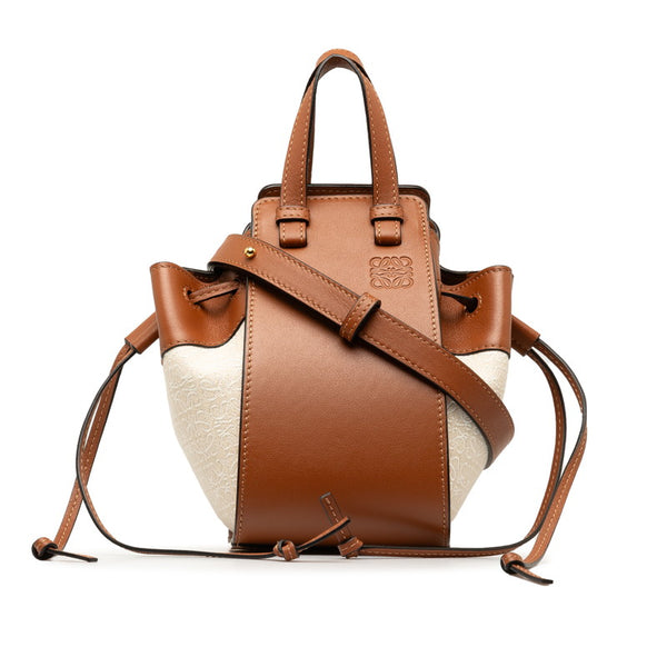 ロエベ ハンモックミニ ショルダーバッグ ハンドバッグ 2WAY ブラウン ベージュ キャンバス レザー レディース LOEWE 【中古】