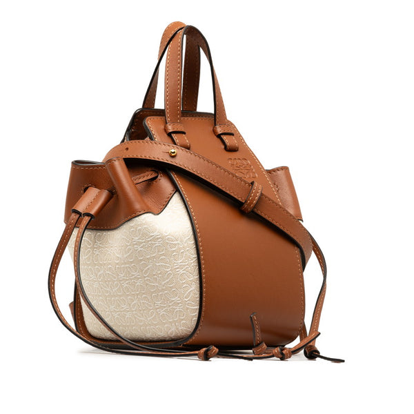 ロエベ ハンモックミニ ショルダーバッグ ハンドバッグ 2WAY ブラウン ベージュ キャンバス レザー レディース LOEWE 【中古】