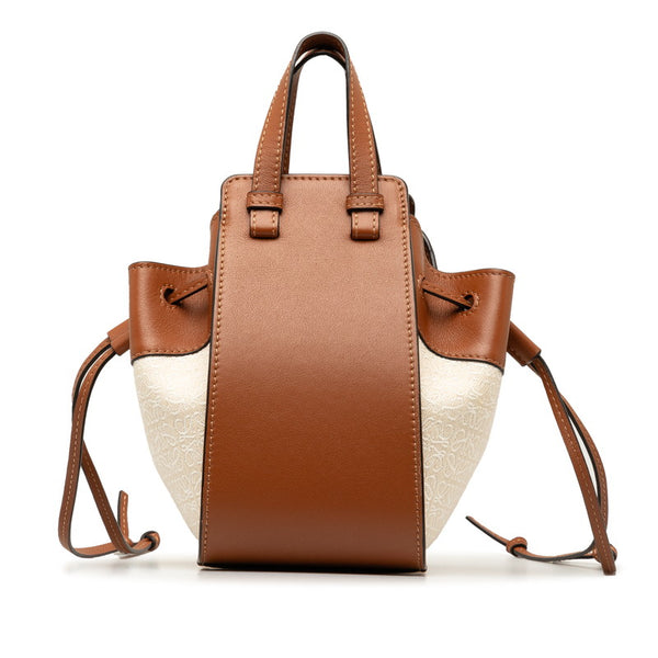 ロエベ ハンモックミニ ショルダーバッグ ハンドバッグ 2WAY ブラウン ベージュ キャンバス レザー レディース LOEWE 【中古】