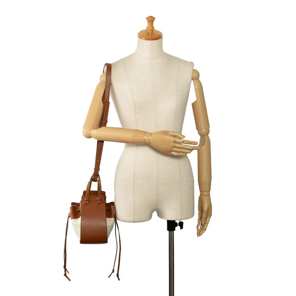 ロエベ ハンモックミニ ショルダーバッグ ハンドバッグ 2WAY ブラウン ベージュ キャンバス レザー レディース LOEWE 【中古】