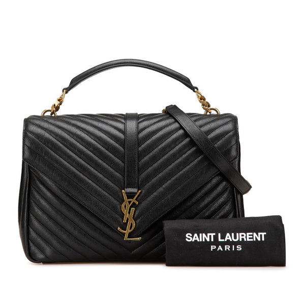サンローラン YSLモノグラム Vステッチ ハンドバッグ ショルダーバッグ 2WAY ブラック レザー レディース SAINT LAURENT 【中古】