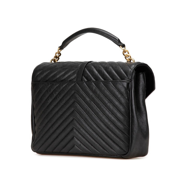 サンローラン YSLモノグラム Vステッチ ハンドバッグ ショルダーバッグ 2WAY ブラック レザー レディース SAINT LAURENT 【中古】