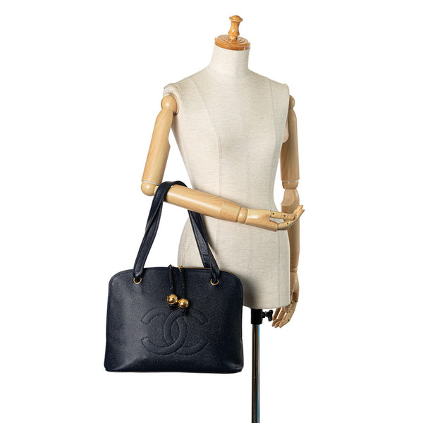 シャネル デカココマーク トートバッグ ネイビー キャビアスキン レディース CHANEL 【中古】