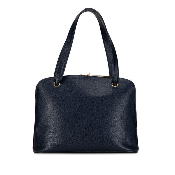 シャネル デカココマーク トートバッグ ネイビー キャビアスキン レディース CHANEL 【中古】