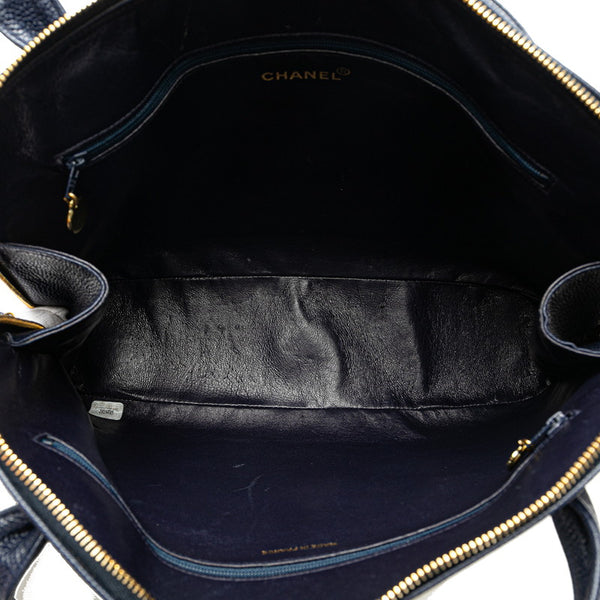 シャネル デカココマーク トートバッグ ネイビー キャビアスキン レディース CHANEL 【中古】