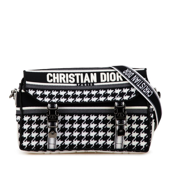 ディオール 千鳥格子 キャンプ ショルダーバッグ ネイビー ホワイト キャンバス レザー レディース Dior 【中古】