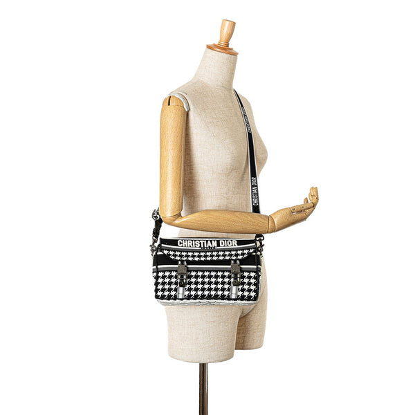 ディオール 千鳥格子 キャンプ ショルダーバッグ ネイビー ホワイト キャンバス レザー レディース Dior 【中古】