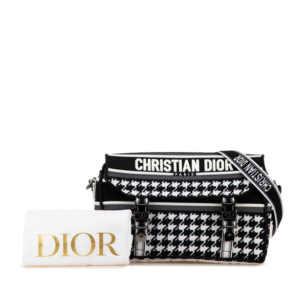 ディオール 千鳥格子 キャンプ ショルダーバッグ ネイビー ホワイト キャンバス レザー レディース Dior 【中古】