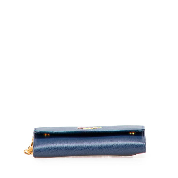 プラダ チェーンストラップ付 ミニ財布 1MC015 ブルー サフィアーノ レザー レディース PRADA 【中古】