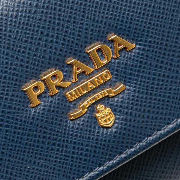プラダ チェーンストラップ付 ミニ財布 1MC015 ブルー サフィアーノ レザー レディース PRADA 【中古】