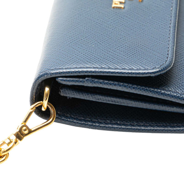 プラダ チェーンストラップ付 ミニ財布 1MC015 ブルー サフィアーノ レザー レディース PRADA 【中古】