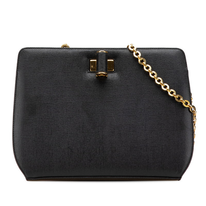 サルヴァトーレフェラガモ 斜め掛け チェーン ショルダーバッグ ブラック レザー レディース Salvatore Ferragamo 【中古】