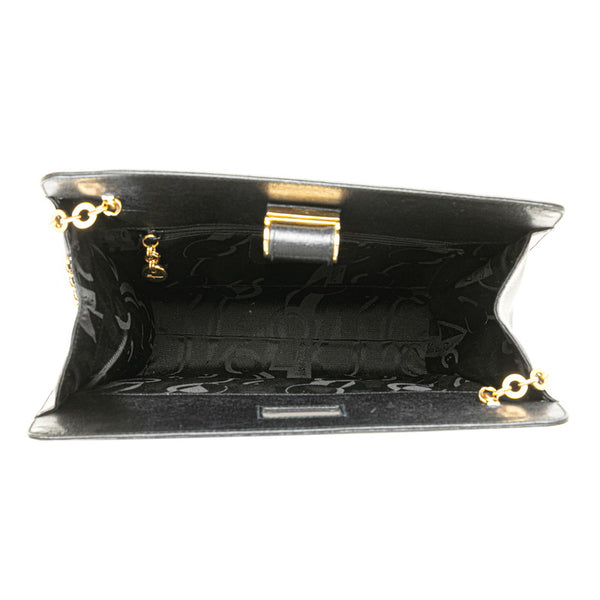 サルヴァトーレフェラガモ 斜め掛け チェーン ショルダーバッグ ブラック レザー レディース Salvatore Ferragamo 【中古】