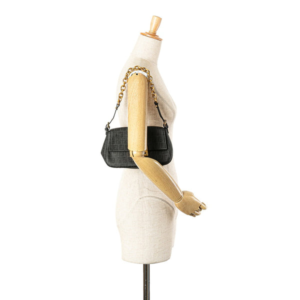 フェンディ ズッキーノ ミニ マンマバケット チェーン ハンドバッグ 8BR180 ブラック PVC レザー レディース FENDI 【中古】