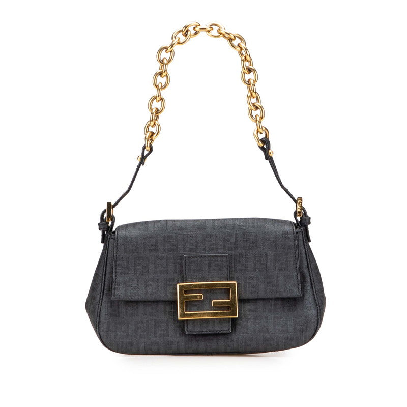 フェンディ ズッキーノ ミニ マンマバケット チェーン ハンドバッグ 8BR180 ブラック PVC レザー レディース FENDI 【中古】