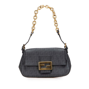 フェンディ ズッキーノ ミニ マンマバケット チェーン ハンドバッグ 8BR180 ブラック PVC レザー レディース FENDI 【中古】