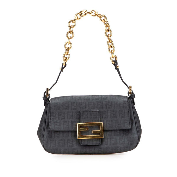 フェンディ ズッキーノ ミニ マンマバケット チェーン ハンドバッグ 8BR180 ブラック PVC レザー レディース FENDI 【中古】