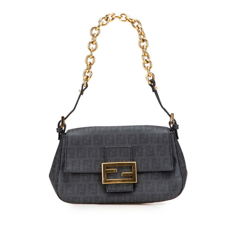 フェンディ ズッキーノ ミニ マンマバケット チェーン ハンドバッグ 8BR180 ブラック PVC レザー レディース FENDI 【中古】