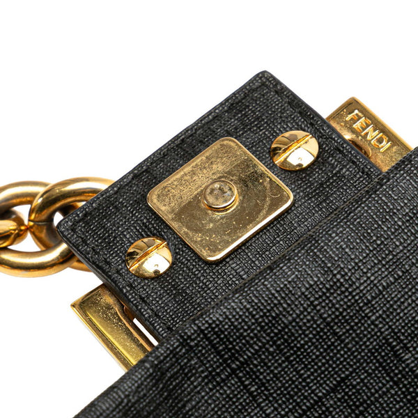 フェンディ ズッキーノ ミニ マンマバケット チェーン ハンドバッグ 8BR180 ブラック PVC レザー レディース FENDI 【中古】