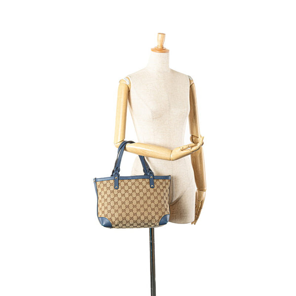 グッチ GGキャンバス ショルダーバッグ トートバッグ 269878 ベージュ ブルー キャンバス レザー レディース GUCCI 【中古】