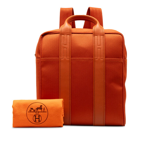 エルメス アカプルコサックアド リュックサック バックパック オレンジ トワルシェブロン レザー レディース HERMES 【中古】