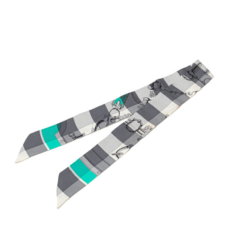 エルメス ツイリー MORS ET GOURMETTES VICHY アントラシット メンソール スカーフ グレー シルク レディース HERMES 【中古】