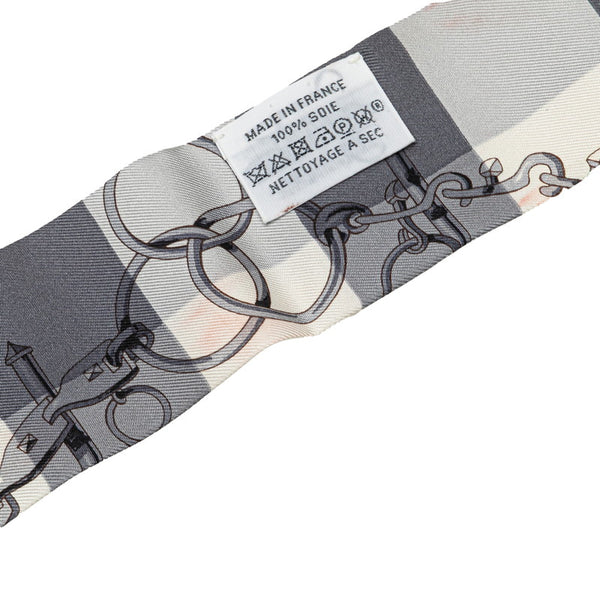 エルメス ツイリー MORS ET GOURMETTES VICHY アントラシット メンソール スカーフ グレー シルク レディース HERMES 【中古】