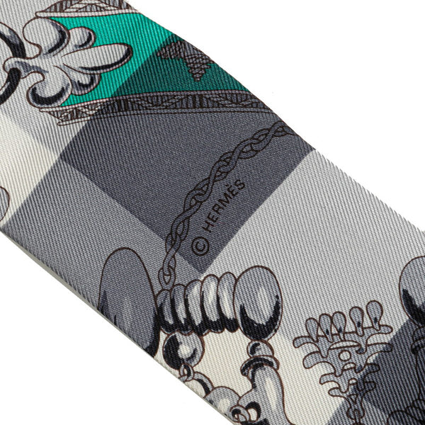 エルメス ツイリー MORS ET GOURMETTES VICHY アントラシット メンソール スカーフ グレー シルク レディース HERMES 【中古】