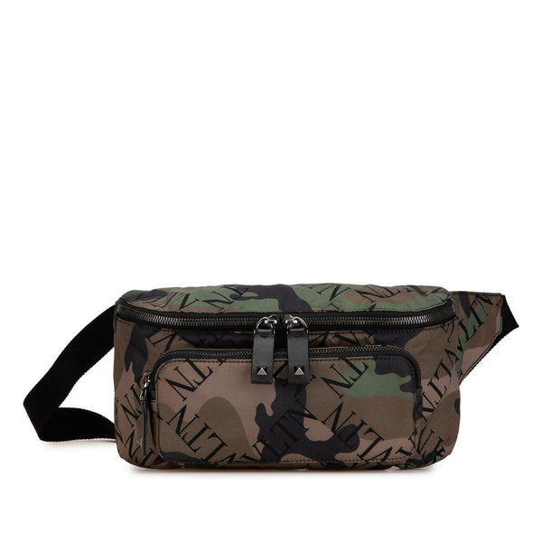ヴァレンティノ カモフラージュ 迷彩 ボディバッグ ウエストバッグ カーキグリーン ナイロン レディース VALENTINO 【中古】